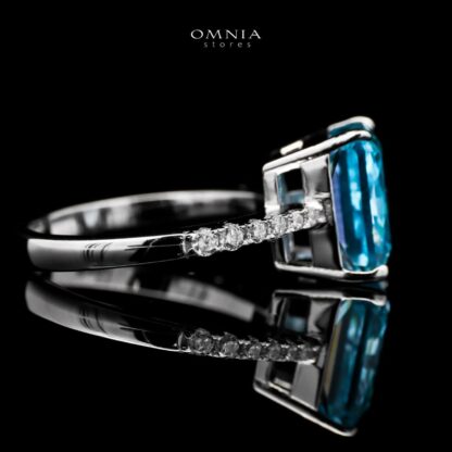 Omnia Alcina Radiant Cut Sky Blue Ring in 92.5 Silver with High Quality Simulated Diamonds - Image 3