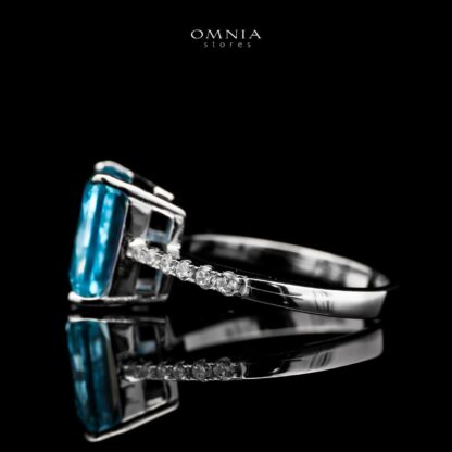 Omnia Alcina Radiant Cut Sky Blue Ring in 92.5 Silver with High Quality Simulated Diamonds - Image 2