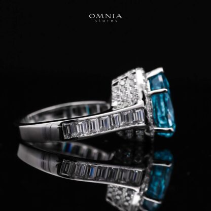 Omnia Layal Pear Shaped Sky Blue Ring in 92.5 Silver with High Quality Simulated Diamonds - Image 3