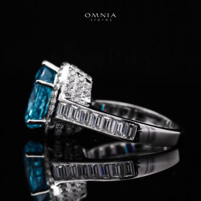 Omnia Layal Pear Shaped Sky Blue Ring in 92.5 Silver with High Quality Simulated Diamonds - Image 2