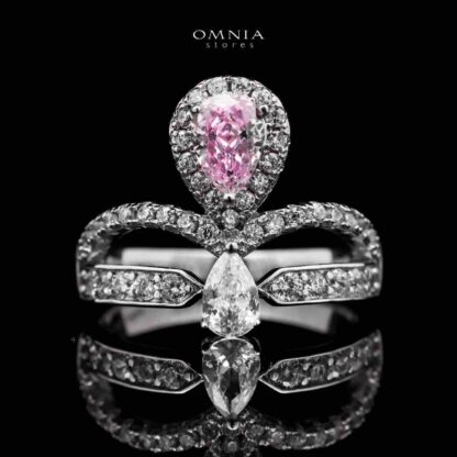 Omnia Marina Pink Ring 92.5 Silver High Quality Simulated diamonds