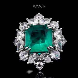 Omnia Adela Ring 92.5 Silver in High Quality Simulated Diamonds