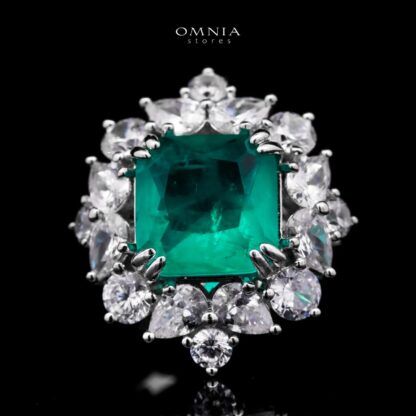 Omnia Adela Ring 92.5 Silver in High Quality Simulated Diamonds