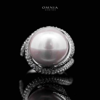 Omnia Leena White Pearl Ring in High Quality Copper Rhodium Plated
