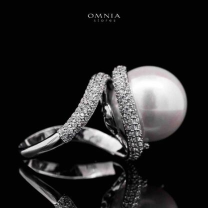 Omnia Leena White Pearl Ring in High Quality Copper Rhodium Plated - Image 3