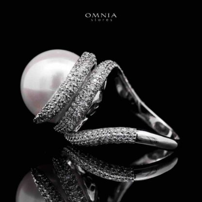 Omnia Leena White Pearl Ring in High Quality Copper Rhodium Plated - Image 2