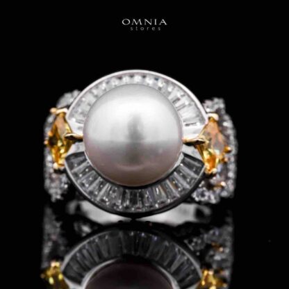 Omnia Roya Ring 92.5 Silver in High Quality Simulated Diamonds