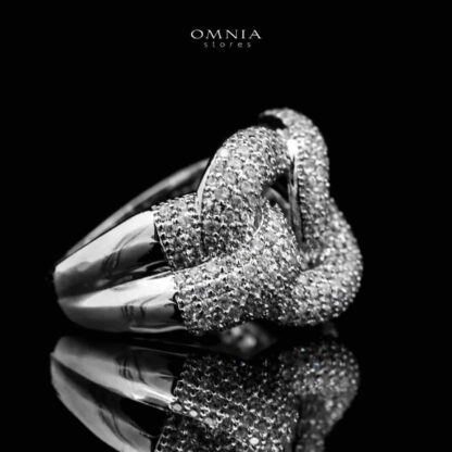 Omnia Amina Bold Chain White Ring in High Quality Copper Rhodium Plated - Image 3