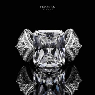 Omnia Asma Cushion Cut Radiant White Ring in 92.5 Silver with High Quality Simulated Diamonds
