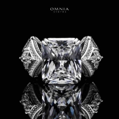 Omnia Asma Cushion Cut Radiant White Ring in 92.5 Silver with High Quality Simulated Diamonds