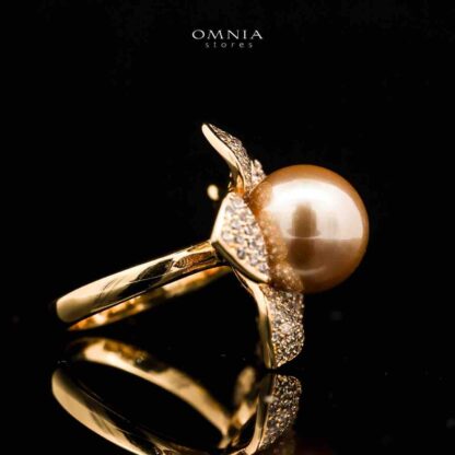 Omnia Ruba Golden Pearl Ring in High Quality Copper Rhodium Plated - Image 3
