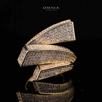 Omnia Maya Geometric Gold Ring Accessories in High Quality Copper Rhodium Plated