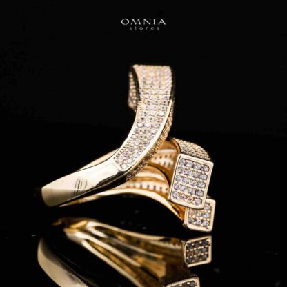 Omnia Maya Geometric Gold Ring Accessories in High Quality Copper Rhodium Plated - Image 3