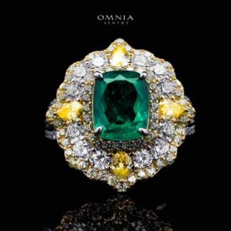 Omnia Maliya Green Ring in 92.5 Silver High Quality Simulated Diamonds