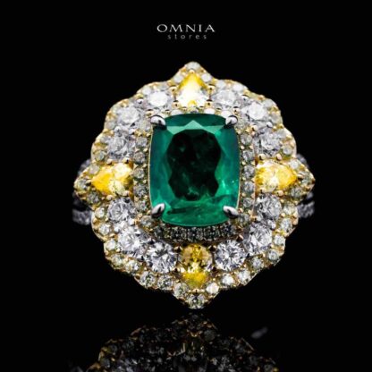 Omnia Maliya Green Ring in 92.5 Silver High Quality Simulated Diamonds