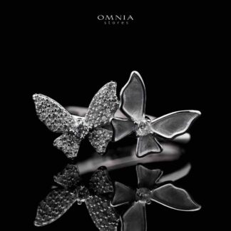 Omnia Aurora Butterfly Duo Ring in High Quality 925 Silver with Zircon Stones