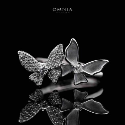Omnia Aurora Butterfly Duo Ring in High Quality 925 Silver with Zircon Stones