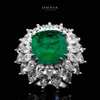 Omnia Thalia Green Ring In 92.5 Silver High Quality Simulated diamonds