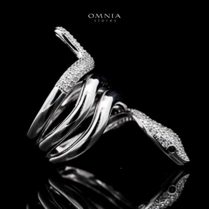 Omnia Aisha Snake Wrap Ring in High Quality Copper Rhodium Plated - Image 3