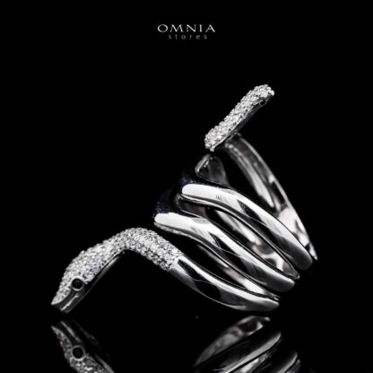 Omnia Aisha Snake Wrap Ring in High Quality Copper Rhodium Plated - Image 2