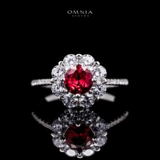 Omnia Mashael Flower Cut Ring in 92.5 Silver with High Quality Simulated Diamonds