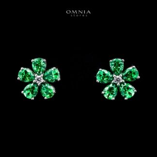 Omnia Emerald Bloom Stud Earrings In 92.5 Silver with High Quality Simulated Diamonds