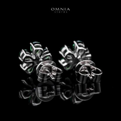 Omnia Emerald Bloom Stud Earrings In 92.5 Silver with High Quality Simulated Diamonds - Image 2
