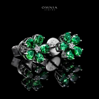 Omnia Emerald Bloom Stud Earrings In 92.5 Silver with High Quality Simulated Diamonds - Image 3