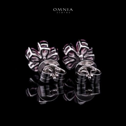 Omnia Pink Blossom Stud Earrings In 92.5 Silver with High Quality Simulated Diamonds - Image 2