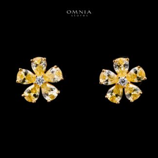 Omnia Yellow Radiance Flower Stud Earrings In 92.5 Silver with High Quality Simulated Diamonds - Yellow