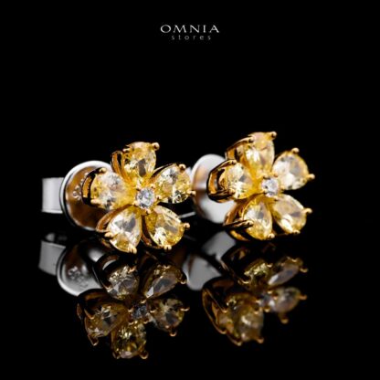 Omnia Yellow Radiance Flower Stud Earrings In 92.5 Silver with High Quality Simulated Diamonds - Image 3