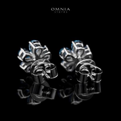 Omnia Aqua Flower Stud Earrings In 92.5 Silver with High Quality Simulated Diamonds - Image 2