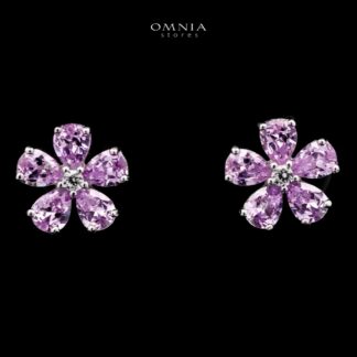 Omnia Purple Bloom Stud Earrings In 92.5 Silver with High Quality Simulated Diamonds
