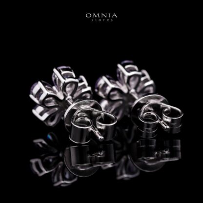 Omnia Purple Bloom Stud Earrings In 92.5 Silver with High Quality Simulated Diamonds - Image 2