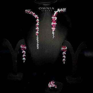 Omnia Abla Maroon Bridal Set in 925 Silver with Marquise and Pear-Cut High-Quality Simulated Diamonds