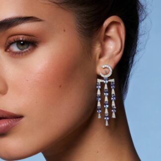 Omnia Wesal Drop Earrings In 92.5 Silver High Quality Tanzanite Stone