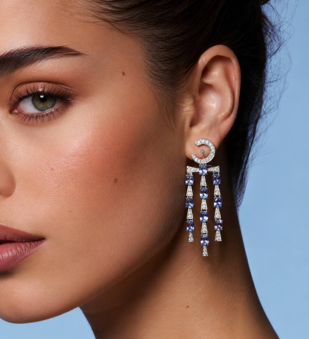 Omnia Wesal Drop Earrings In 92.5 Silver High Quality Tanzanite Stone