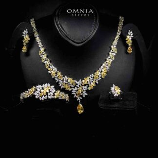 Omnia Nourah Yellow Luxury Bridal Full Set in High Quality Zircon Stone in Rhodium Plated