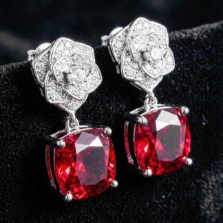Omnia Khansa Earrings 925 Silver With High Quality GRC Certified Blue Ruby Red Lab Grown Stones