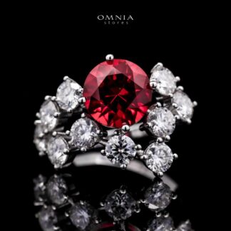 Omnia Istabraq Red Ring 92.5 Silver Certified in High Quality Lab Crafted Ruby Stone