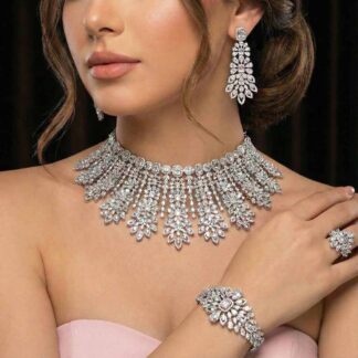 Omnia Athar White Luxury Bridal Full Set in High Quality Zircon Stone Rhodium Plated