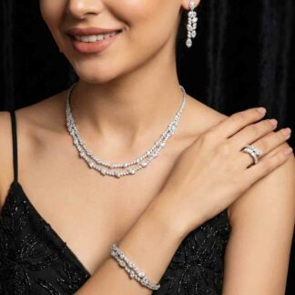 Omnia Nada White Bridal Full Set in High Quality Zircon Stone Rhodium Plated