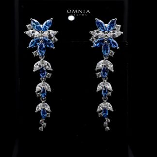 Abla Blue Floral Drop Earrings in 925 Silver with Marquise and Pear-Cut High-Quality Simulated Diamonds