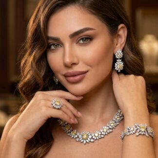 Omnia Nareen Yellow Bridal Full Set in High Quality Zircon Stone Rhodium Plated