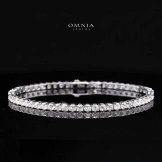 Charie Moissanite with GRA Certificate – 3mm Round Cut, Rhodium-Plated 925 Sterling Silver Tennis Bracelet