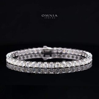Jainee Moissanite with GRA Certificate – 4mm Round Cut, Rhodium-Plated 925 Sterling Silver Tennis Bracelet