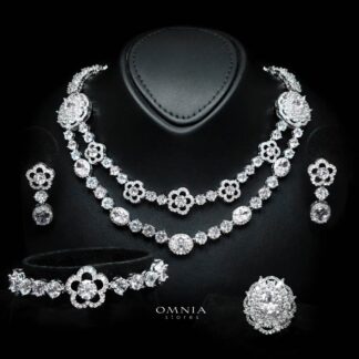 Omnia Esra White Luxury Bridal Full Set in High Quality Simulated Diamond Rhodium Plated
