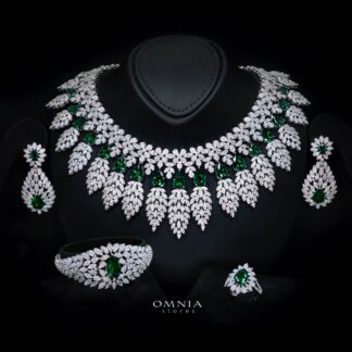 Omnia Asrar Green Bridal Full Set in High Quality Zircon Stone Rhodium Plated
