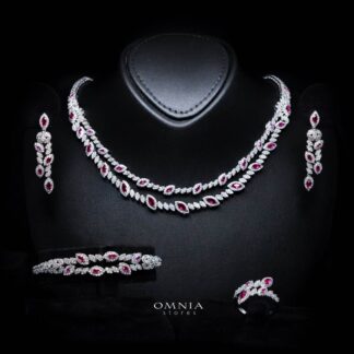 Omnia Nada Maroon Bridal Full Set in High Quality Zircon Stone Rhodium Plated