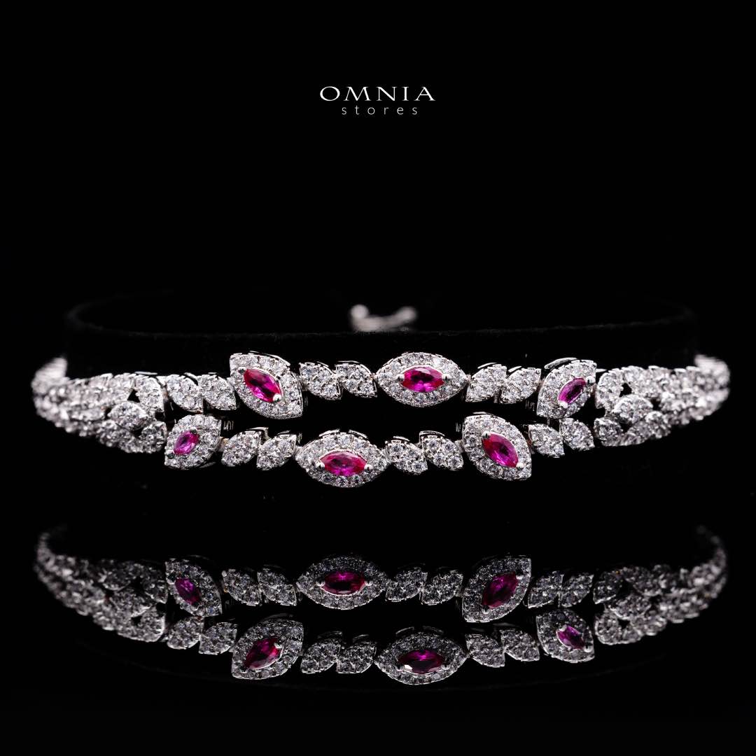 Omnia Nada Maroon Bridal Full Set in High Quality Zircon Stone Rhodium Plated - Image 4
